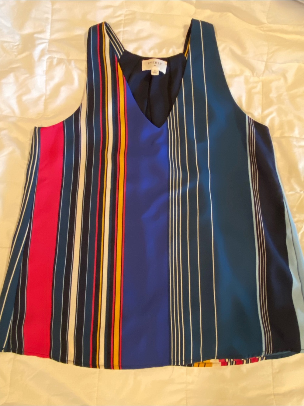 Everly Multicolor Striped V-Neck Women's Tank Top with T-Back